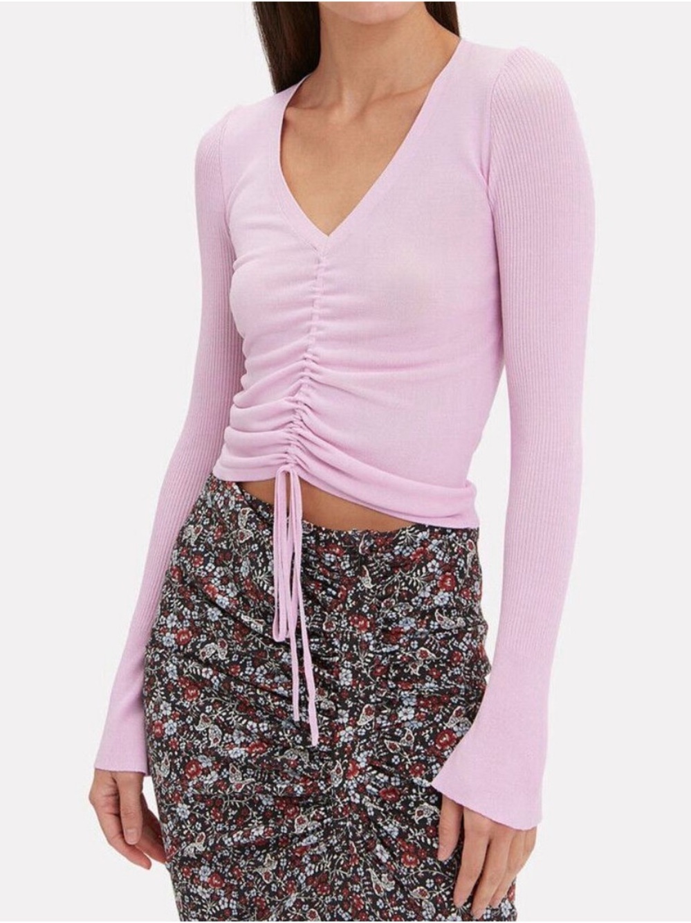 NICHOLAS Compact Ruched Front Tie Top in Lilac pale purple